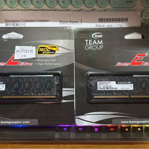 全新Team Desktop DDR3-1600 8GB RAM共兩條(有保養)