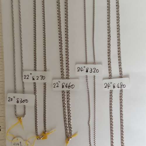 意大利純銀頸鏈，長約20/22/24寸，每條價錢如照片顯示，兩條起八折，每條加送一只A...