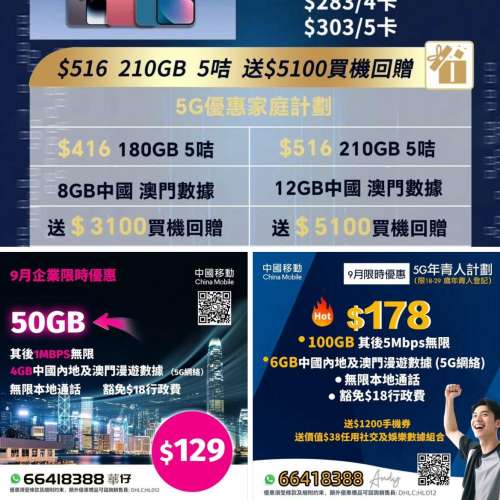 中國移動5G優惠月費