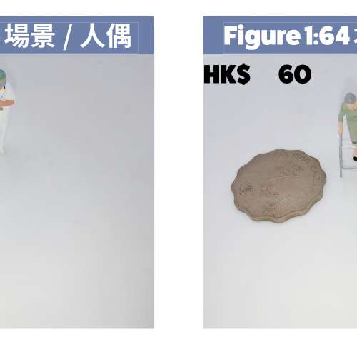 1:64 微型人偶系列，搭配港式場景、車仔檔、茶餐廳，