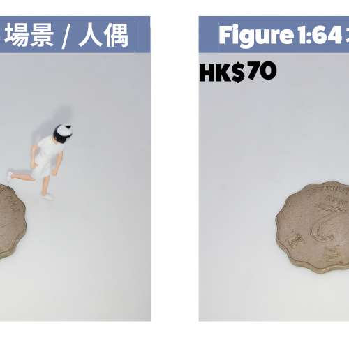 1:64 微型人偶系列，搭配港式場景、車仔檔、茶餐廳，