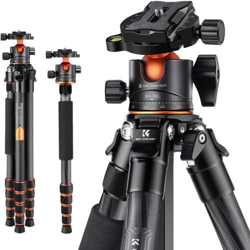 K&F Concept  A255C2 + BH-36L Carbon Fiber 5-Section 156cm Tripod -  KF09.103V1