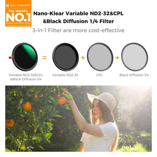 K&F Concept Nano-K Black Diffusion Mist 1/4, ND2-32 And CPL (43mm) - KF01.2903V1