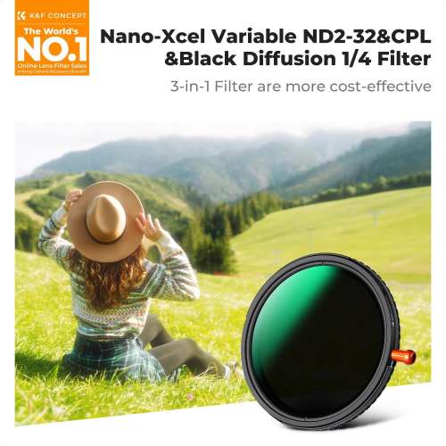 K&F Concept Nano-X Black Diffusion Mist 1/4, ND2-32 And CPL (49mm) - KF01.2916V2