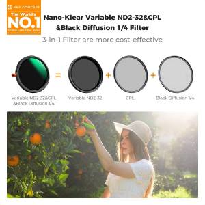 K&F Concept Nano-K Black Diffusion Mist 1/4, ND2-32 And CPL (67mm) - KF01.2903V1