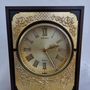 古董 Seiko 精工金屬浮雕實木檯鐘