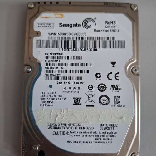 Seagate 迷你小型內置硬碟 harddisk 500GB