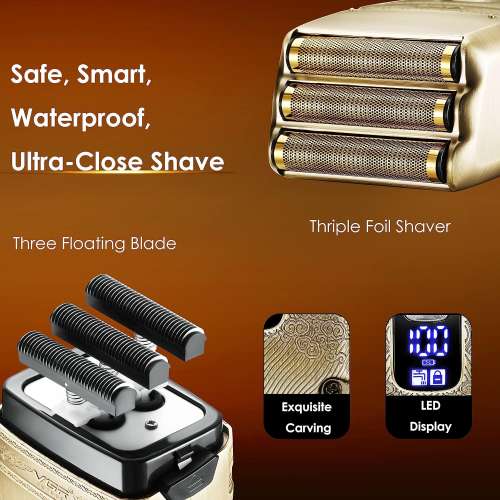 VGR TITANIUM Shaver Triple Foil Electric with LED Digital Display SHAVER AND BEA