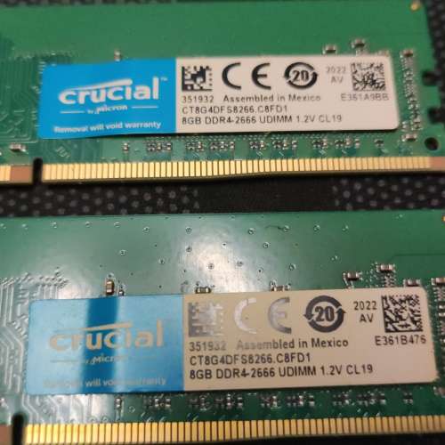 Desktop Ram Crucial  8Gx2 共16GB DDR4 2666
