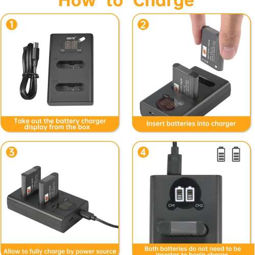 DSTE LI-92B Lithium-Ion Battery Pack With LCD Display USB-C Charger