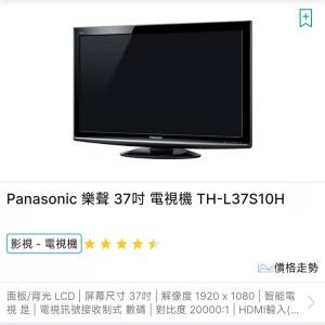 95%新勁靚聲畫Panasonic TH-L37S10H 37吋高清電視機