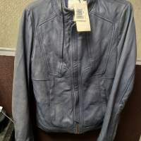 全新有Brand New Tag Enigma藍色真皮外套皮褸做舊效果Slim Fit修身