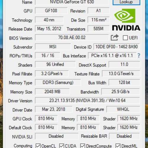 MSI GeForce GT630 Display Card