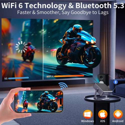 Gimbal Projector Quad-Core [Auto Focus/Keystone & Gimbal Stand] with Android Sys