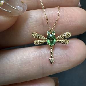 18k金天然沙佛來鑽石套裝頸鍊