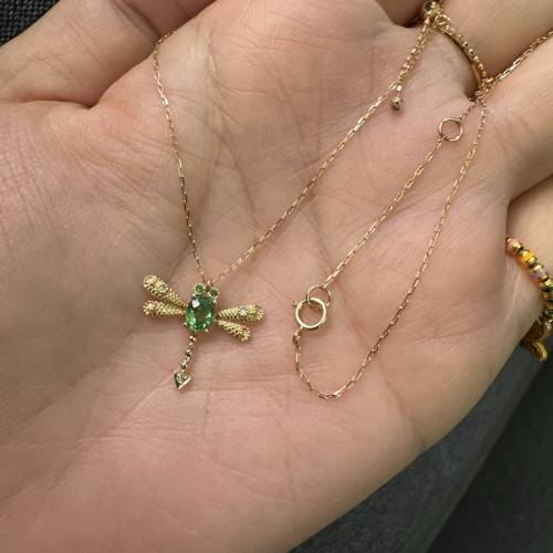 18k金天然沙佛來鑽石套裝頸鍊