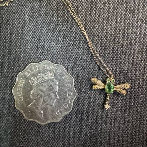 18k金天然沙佛來鑽石套裝頸鍊