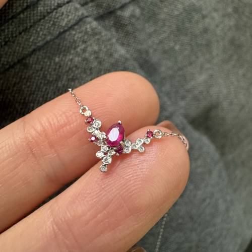 18k金天然紅寶石鑽石套裝頸鍊