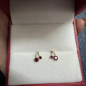 18k金紅寶石車厘子🍒耳釘