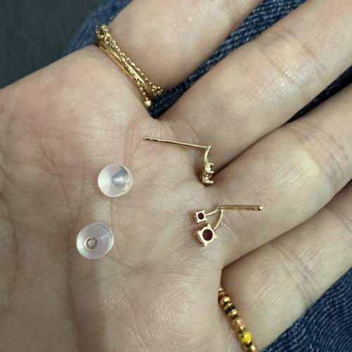 18k金紅寶石車厘子🍒耳釘