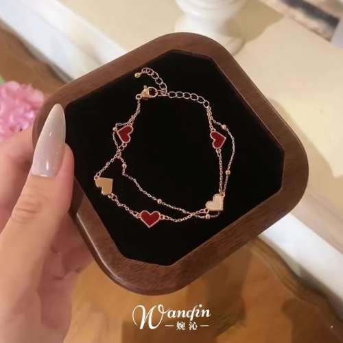 S925纯银「心心相依」韩系几何爱心双层手链女