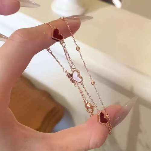 S925纯银「心心相依」韩系几何爱心双层手链女