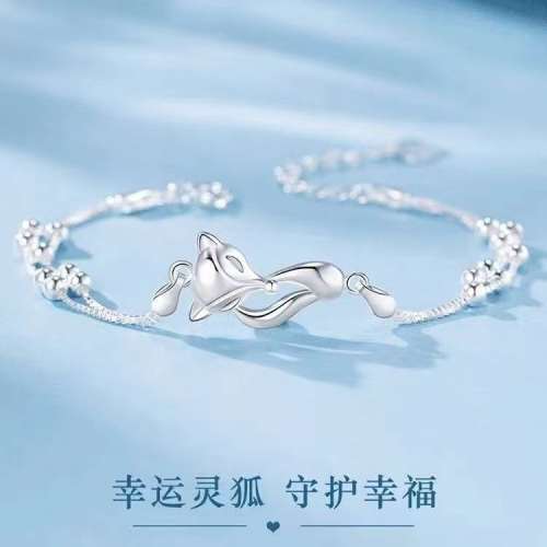 925纯银狐狸手链女生时尚双线灵狐手饰