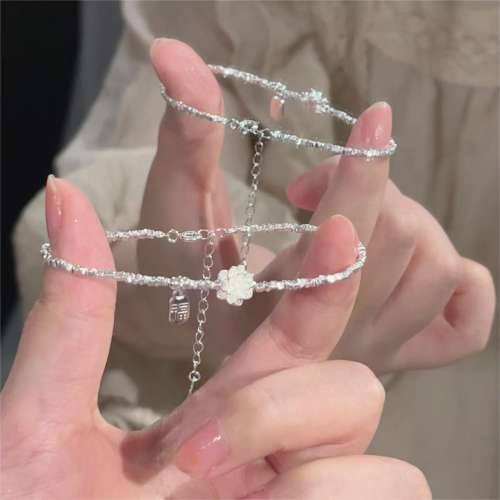 s925纯银莲花项链女&新中式碎银子手链