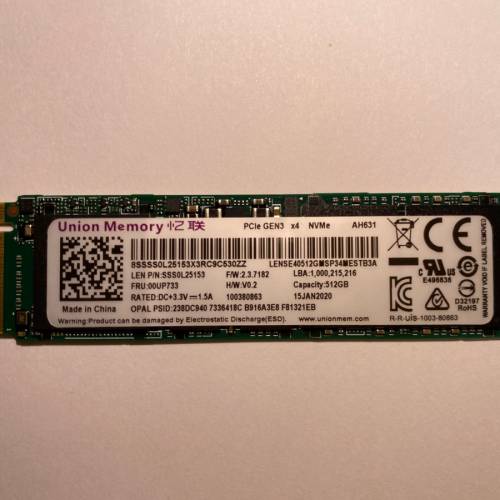 Union Memory AH631 512GB m.2 nvme PCIE 3.0 SSD