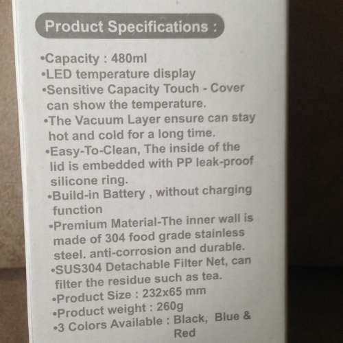 GRANDAZ Smart Stainless Steel Temperature Measuring Vacuum Flask 480ml BLACK NEW