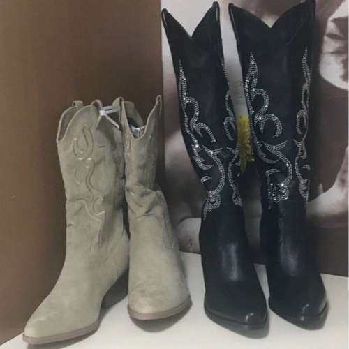 筒靴鞋 boot 黑色/啡灰