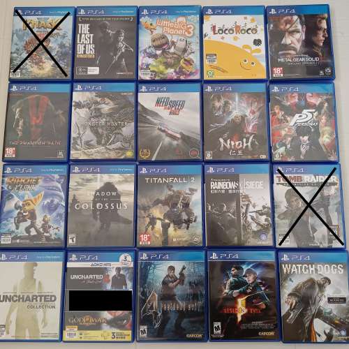 Playstation PS4每個game$70,PS3 $40,碟無花,圖裏交叉代表巳賣出