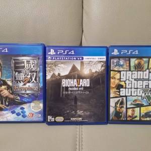 新淨PS4 真三國無雙7 Empires 110元 Biohazard 7 90元 GTA V 80元 正版碟保證玩 沙...