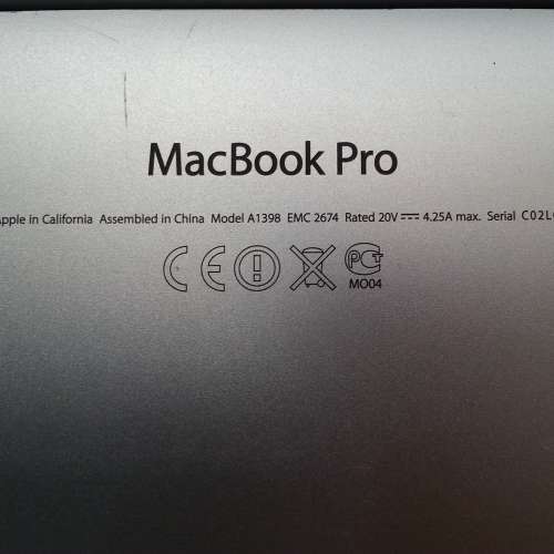 Apple MBPro (A1398)/15.4&rdquo;LED/i7-4750HQ 2.00GHz/8GB DDR3/128GB M.2 SSD/80%New MB