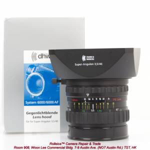 Super Angulon 40/3.5 HFT PQ lens for Rollei 6008 w/ original Hood (60472)