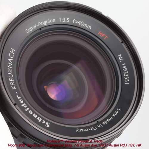 Super Angulon 40/3.5 HFT PQ lens for Rollei 6008 w/ original Hood (60472)