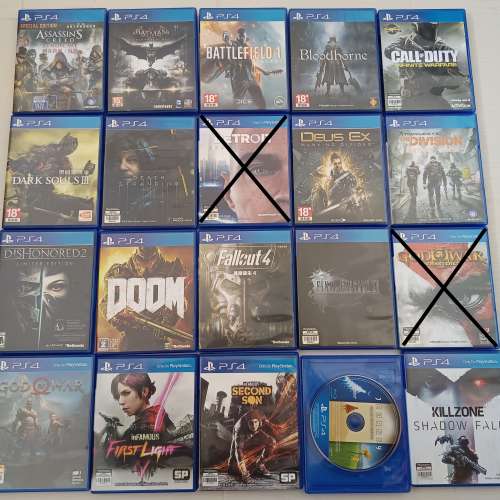 Playstation PS4每個game$70,PS3 $40,碟無花,圖裏交叉代表巳賣出