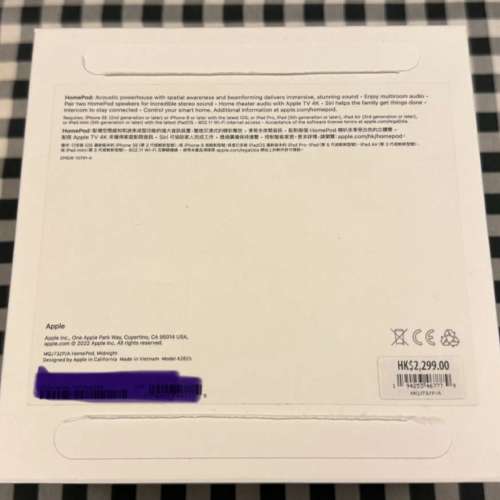 Apple HomePod 2 黑色 行貨 99%新 全新一樣 只開盒檢查和試用 電源線插頭位有輕微...
