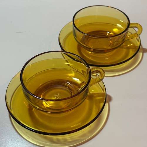 新淨企理：經典茶色/琥珀色玻璃咖啡杯/茶杯連碟共兩套 - 購於日本