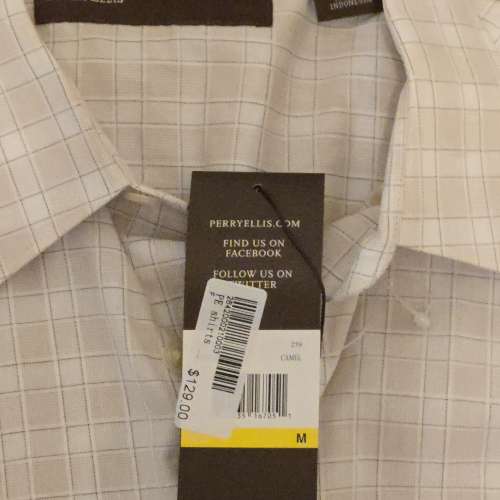 美國名牌Perry Ellis shirt男士長袖襯衫, 卹衫一件, 100% cotton 純棉質. 格仔圖案....
