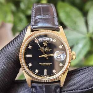 勞力士日誌系列18038，18K黃金，原廠黑色鑽石面