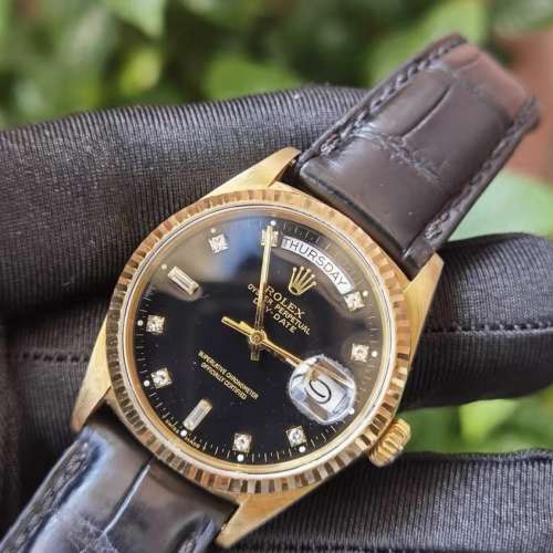 勞力士日誌系列18038，18K黃金，原廠黑色鑽石面