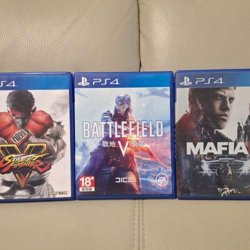 新淨PS4 Battlefield V $110 Street Fighter V Mafia III 每盒$90 正版碟保證玩 沙...