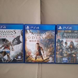 新淨PS4 Assassins creed 刺客教條 Black Flag 奧德賽 每款90元 梟雄 80元 正版碟保...