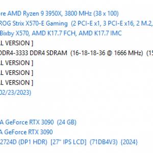 3950X + Asus X570-E + Corsair DDR4 32GB + EVGA 3090 24GB