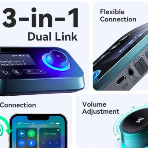 3-in-1 Bluetooth Transmitter Receiver  (Support DUAL Connection 🎧  🎧 )