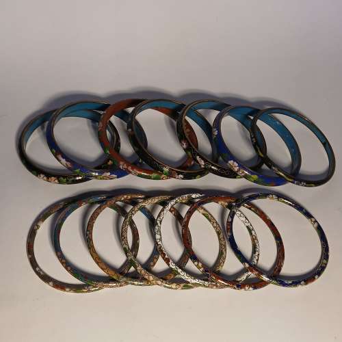 一手14隻景泰藍手鈪,7 隻 4mm  內徑62mm, 7隻6至10mm ,內徑约64mm多年前古舊北京 工...