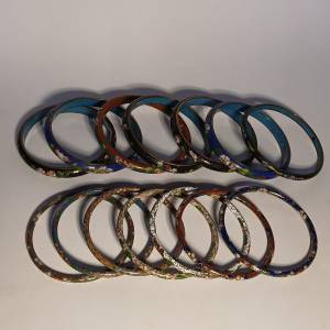 一手14隻景泰藍手鈪,7 隻 4mm  內徑62mm, 7隻6至10mm ,內徑约64mm多年前古舊北京 工...