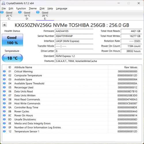 SSD Toshiba 256 GB M.2 NVMe 固態硬碟