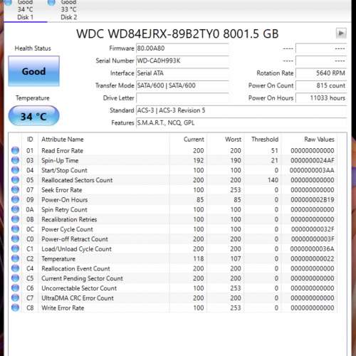 出售 : 2台 WD 8TB 紫標硬碟 (共16TB)